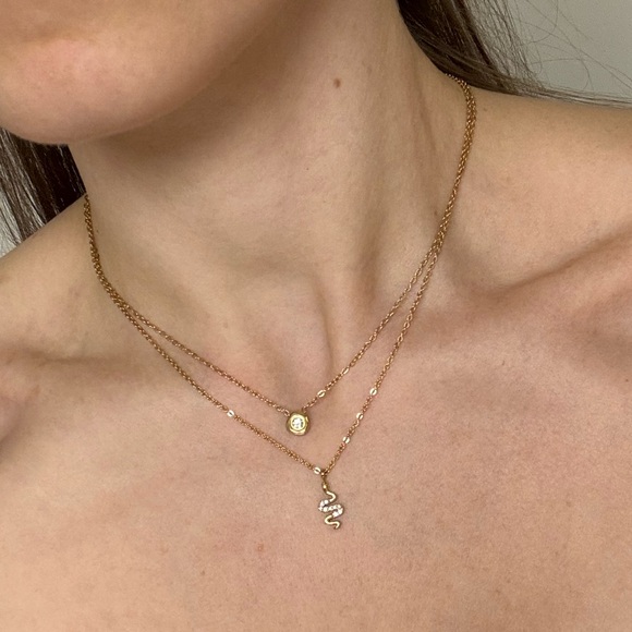 Gold stainless steel necklace with cz stones snake shape dainty and delicate - Picture 2 of 6